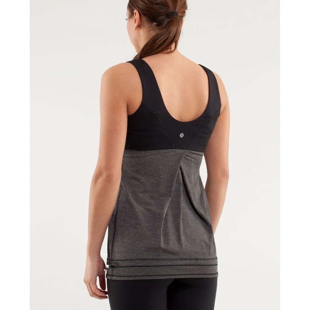 Lululemon No Limits Tank Top Black Heathered Coal Pleated Cinch Hem Size‎ 6